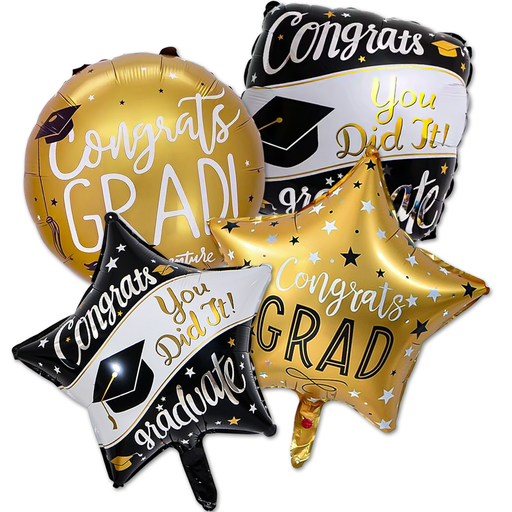 Folieballonnen Geslaagd goud/zwart/wit – 4 stuks – 45 cm