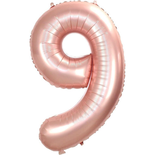 Cijferballon 9 metallic roségoud - 70 cm