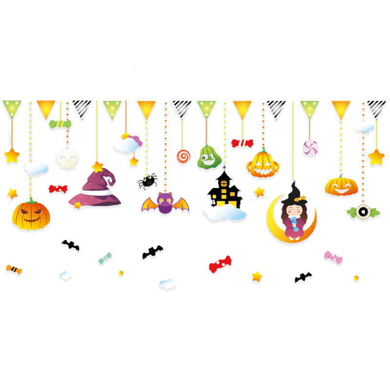 Halloween Raamstickers Kawaii multicolor – 37 stuks – 4 vellen van 30 x 20 cm