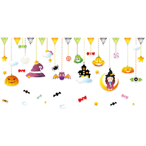 Halloween Raamstickers Kawaii multicolor – 37 stuks – 4 vellen van 30 x 20 cm