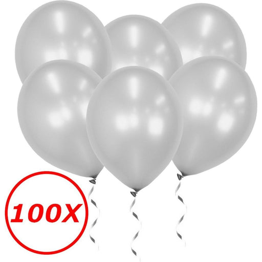 100 metallic zilver latex ballonnen van 34 cm