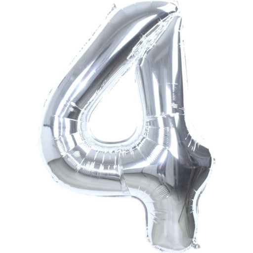 Cijferballon 4 zilver - 36 cm