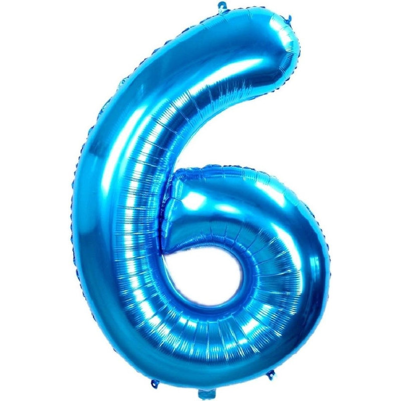 Cijferballon 6 metallic blauw - 36 cm