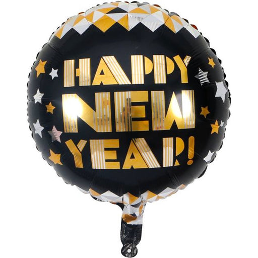 Folieballon Happy New Year Rond Zwart/Goud - 50 cm