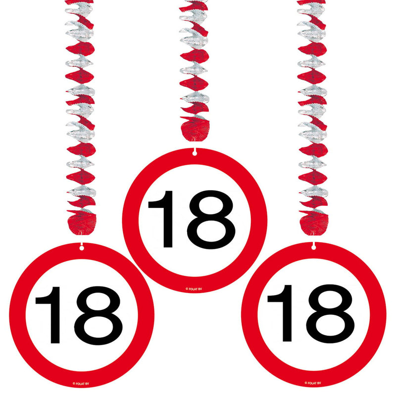 Swirl Hangdecoratie Verkeersbord 18 Jaar – 3 Stuks