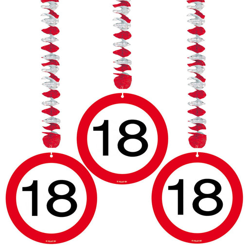 Swirl Hangdecoratie Verkeersbord 18 Jaar – 3 Stuks