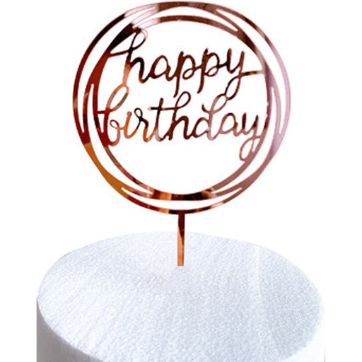 Taarttopper Happy Birthday Roségoud – Open Dubbele Cirkel