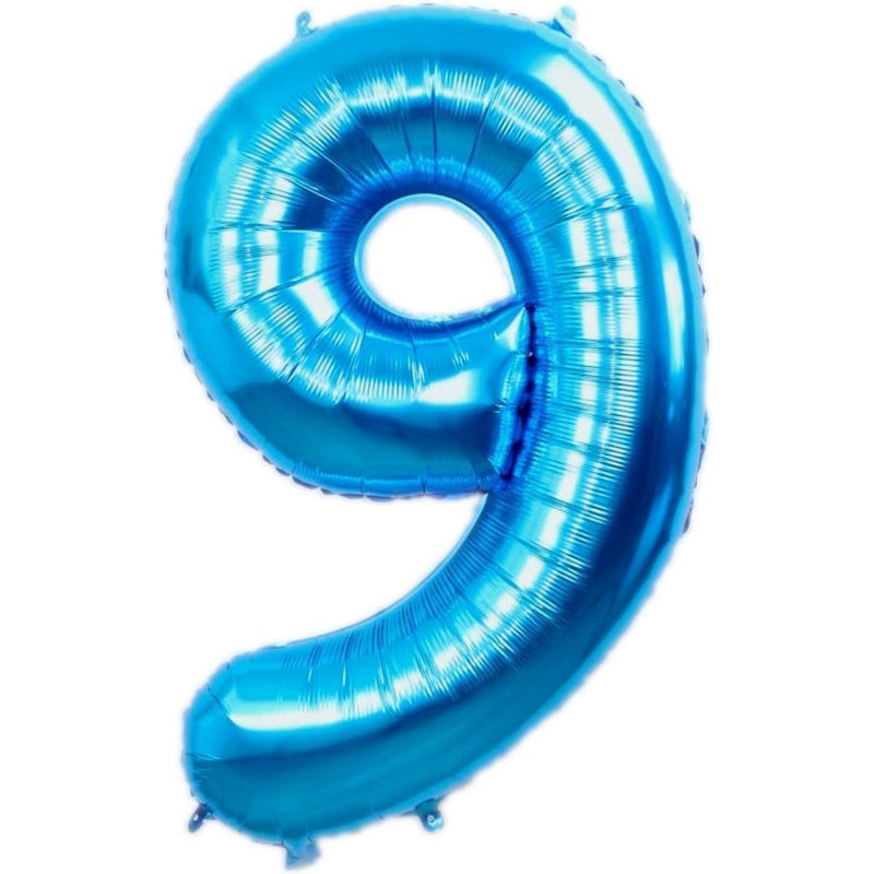 Cijferballon 9 metallic blauw - 36 cm