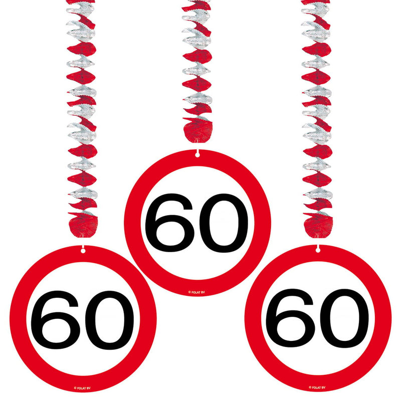 Swirl Hangdecoratie Verkeersbord 60 Jaar – 3 Stuks