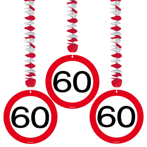 Swirl Hangdecoratie Verkeersbord 60 Jaar – 3 Stuks