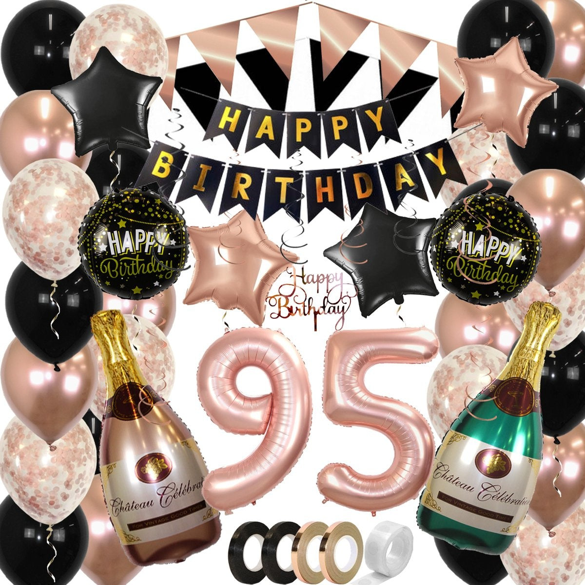 Feestpakket Happy Birthday 95 Jaar Roségoud/Zwart – 60-Delig