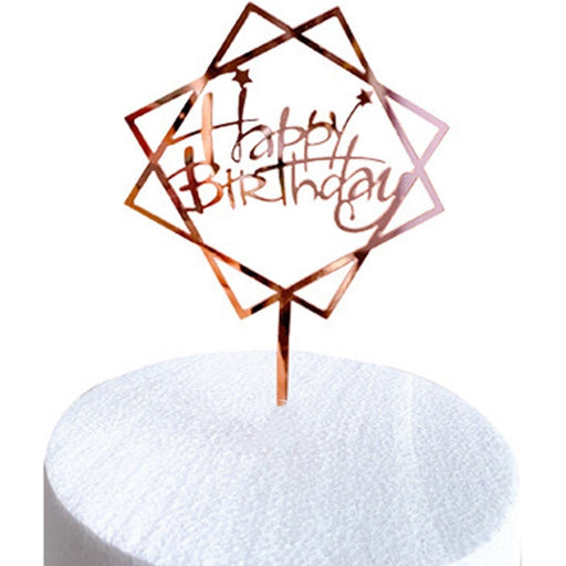 Taarttopper Happy Birthday Roségoud – Geometrische Ster met Sterretjes