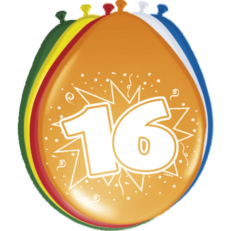 Latex Ballonnen 16 Jaar Multicolor – 8 Stuks