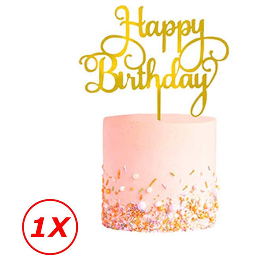 Taarttopper Happy Birthday Goud – Sierlijk Letterontwerp