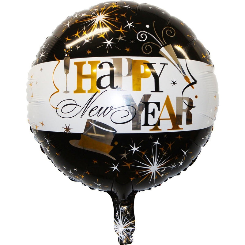 Ronde Folieballon Happy New Year Zwart en Goud – 50 cm