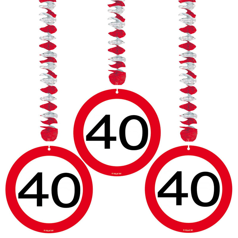 Swirl Hangdecoratie Verkeersbord 40 Jaar – 3 Stuks