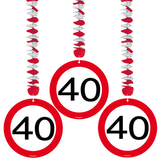 Swirl Hangdecoratie Verkeersbord 40 Jaar – 3 Stuks