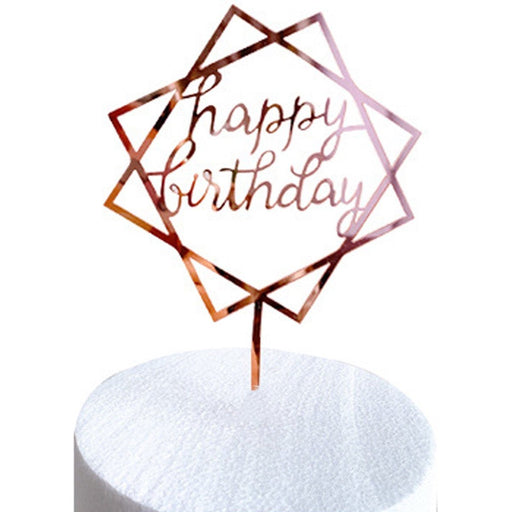 Taarttopper Happy Birthday Roségoud – Geometrische Ster