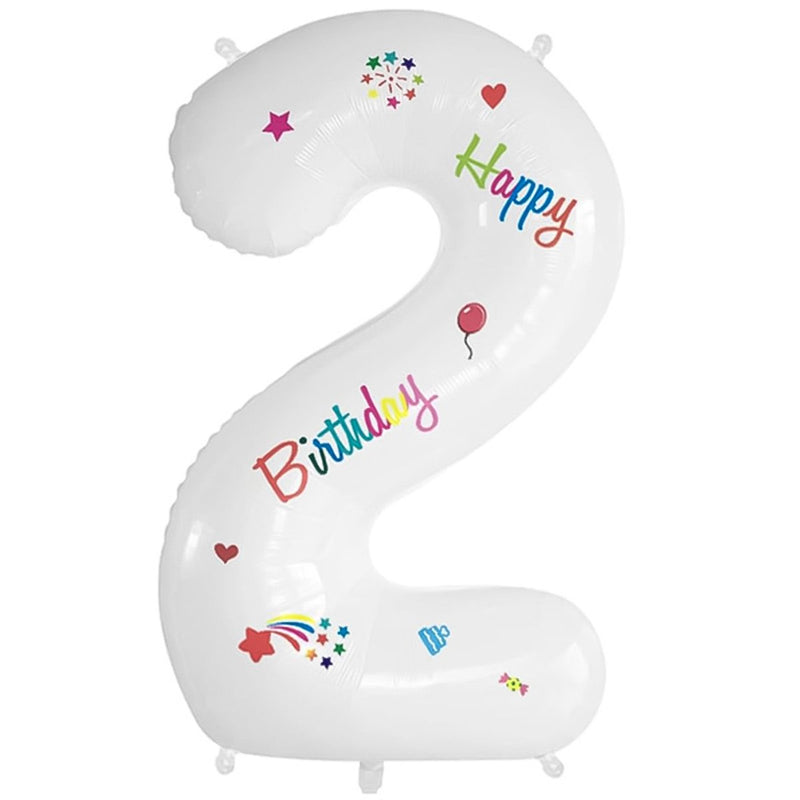 Folie Cijferballon 2 Happy Birthday Wit – 70 cm