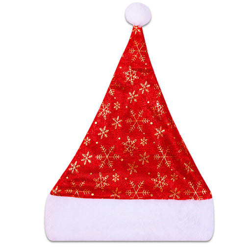 Kerstmuts Sneeuwvlokken Rood/Goud