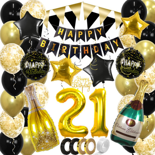 Feestpakket 21 Jaar Goud/Zwart – 60-Delig