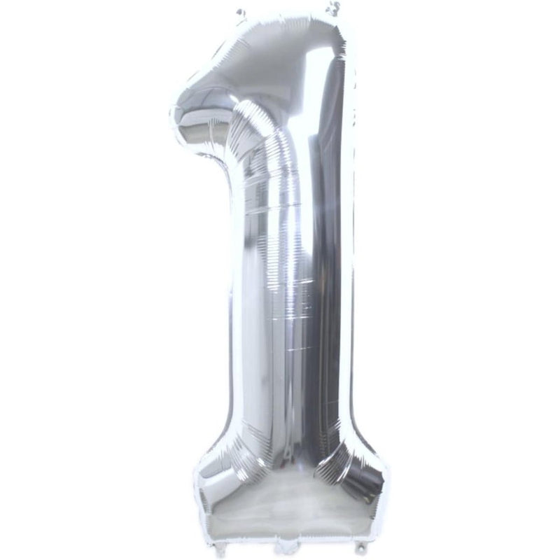 Cijferballon 1 metallic zilver - 68 cm