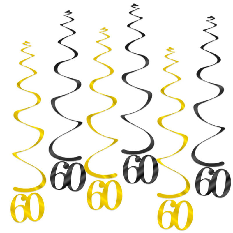 Hangdecoratie 60 jaar zwart/goud – 6 stuks – 55 cm