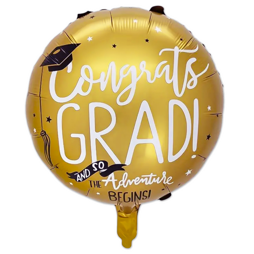Folieballon Geslaagd rond goud/zwart/wit – 45 cm