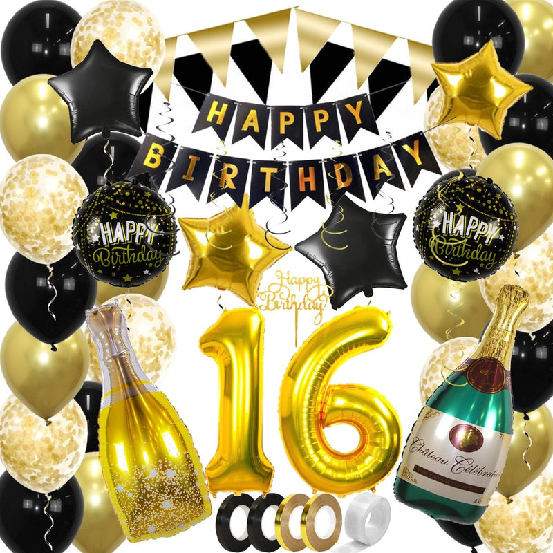 Feestpakket 16 Jaar Goud/Zwart – 60-Delig