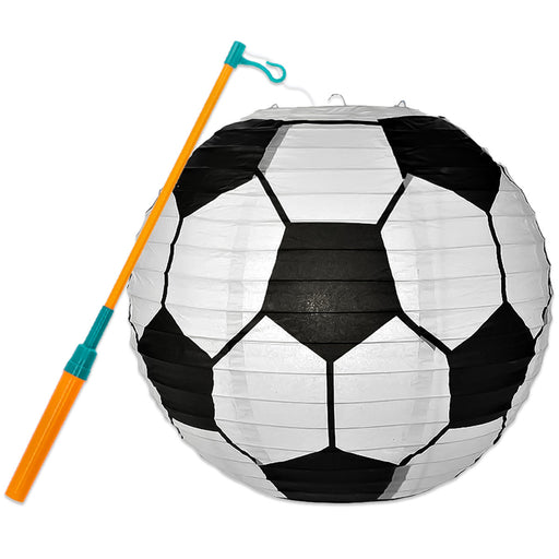 Lampion Voetbal zwart/wit met lampionstok – 30 cm