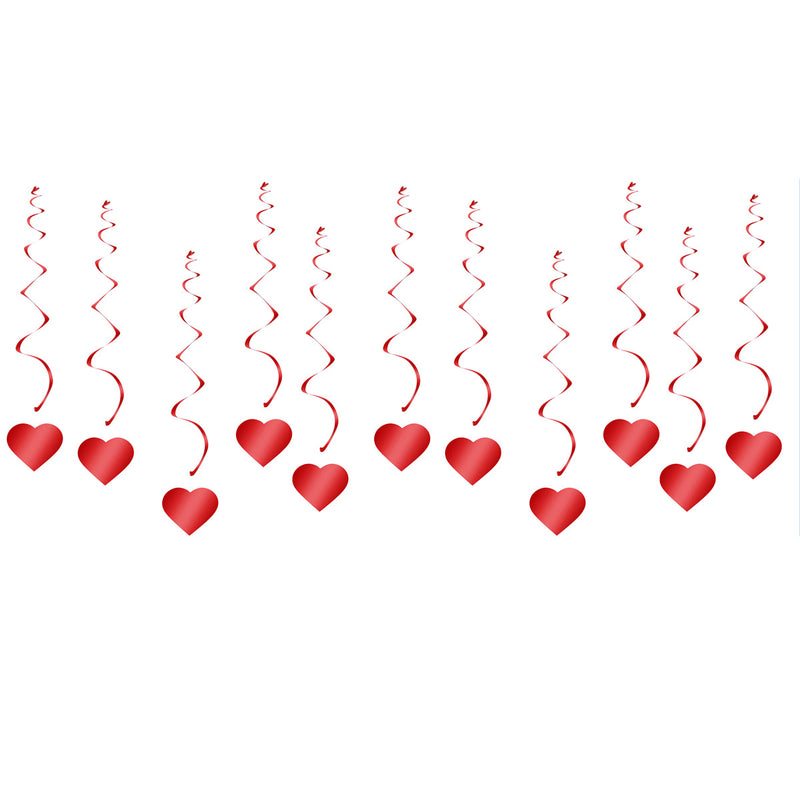 Hangdecoratie Swirls met Hartjes Rood – 55 cm – 12 Stuks