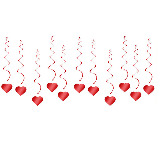 Hangdecoratie Swirls met Hartjes Rood – 55 cm – 12 Stuks