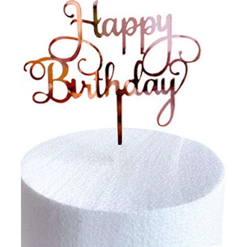 Taarttopper Happy Birthday Roségoud – Klassiek Letterontwerp