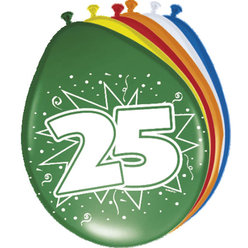 Latex Ballonnen 25 Jaar Multicolor – 8 Stuks
