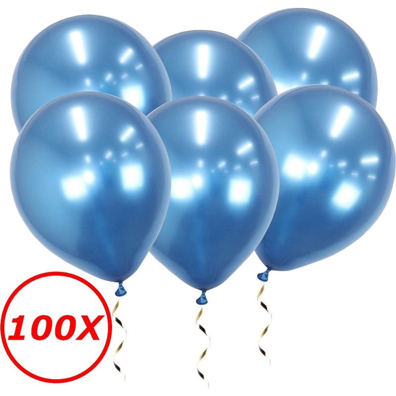 Chrome Latex Ballonnen Blauw 34 cm – 100 Stuks