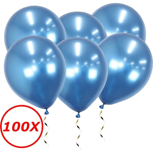 Chrome Latex Ballonnen Blauw 34 cm – 100 Stuks