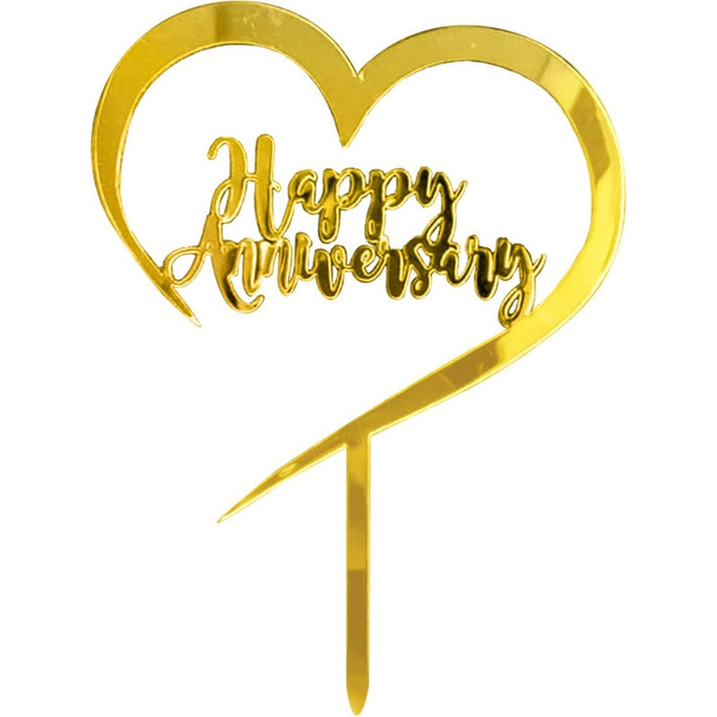 Taarttopper Happy Anniversary Goud – Hartvorm
