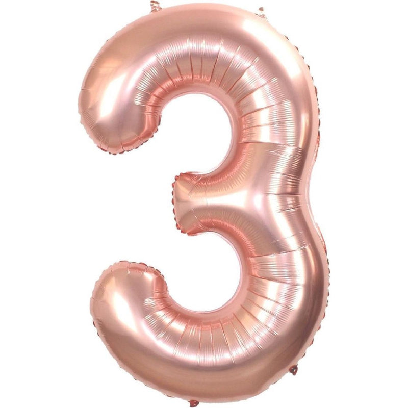 Cijferballon 3 roségoud - 36 cm