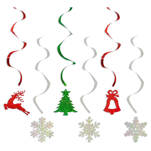 Hangdecoratie Kerst glitter rood/groen/zilver – 6 stuks – 70 cm