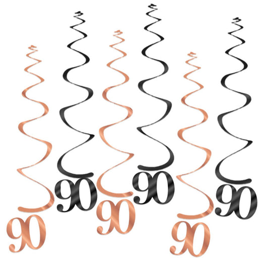 Hangdecoratie 90 jaar roségoud/zwart – 6 stuks – 55 cm
