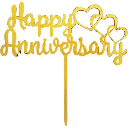 Taarttopper Happy Anniversary Goud – Met Hartjes