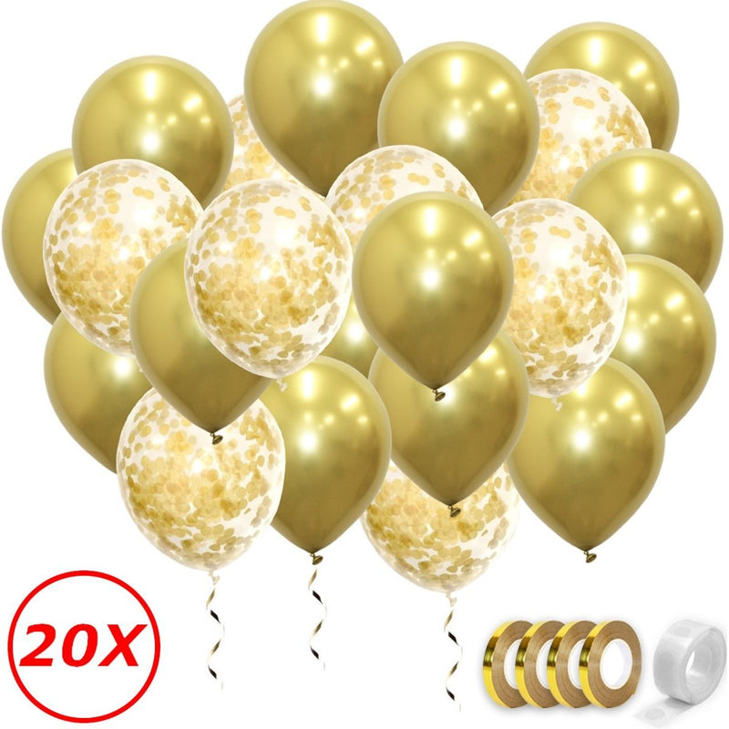 Metallic Latex Ballonnen Goud met Confetti – 20 Stuks