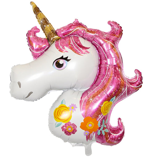 Folieballon Eenhoornhoofd Roze/Wit/Goud - 50 x 110 cm