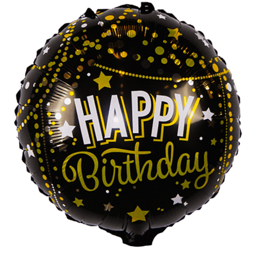 Folieballon Happy Birthday Rond Zwart/Goud - 45 x 45 cm