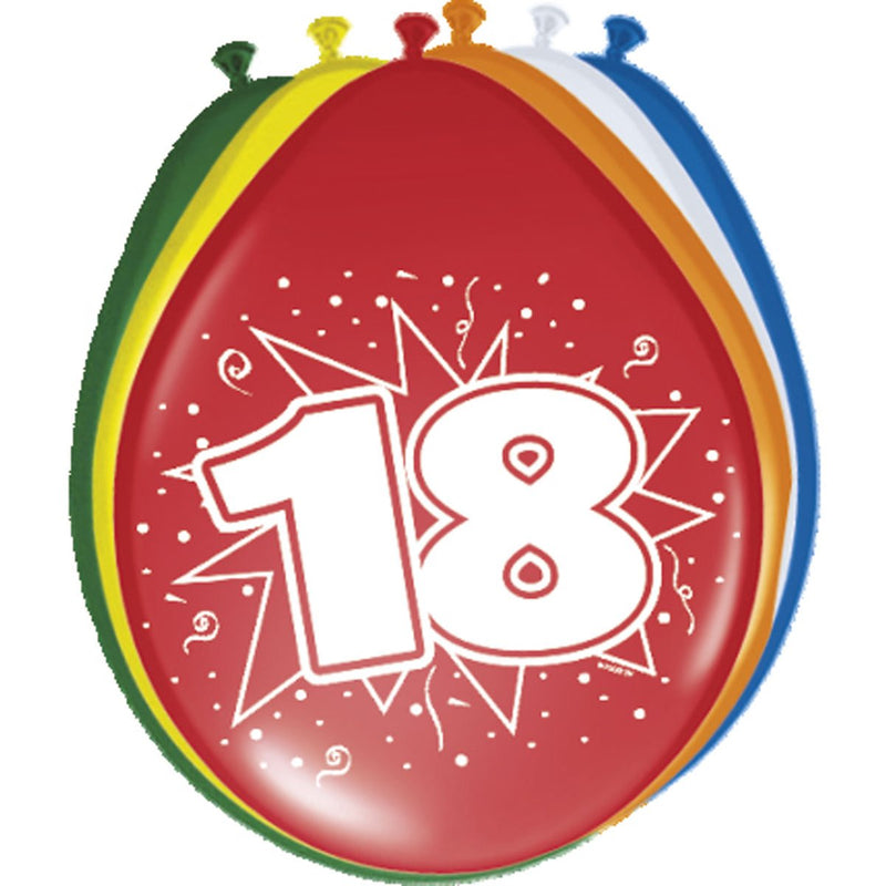 Latex Ballonnen 18 Jaar Multicolor – 8 Stuks