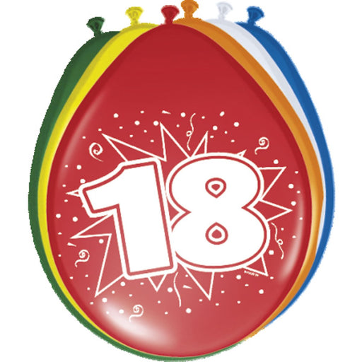Latex Ballonnen 18 Jaar Multicolor – 8 Stuks