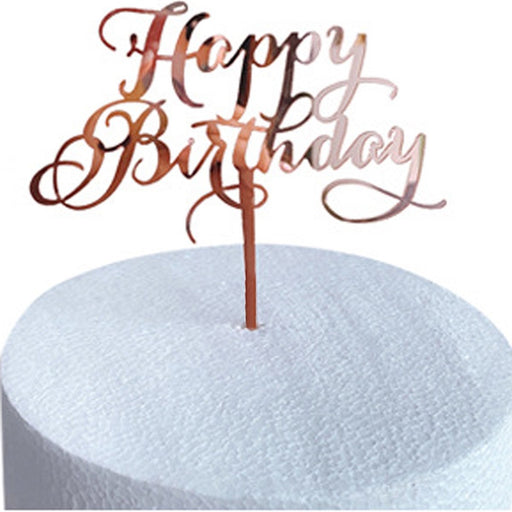 Taarttopper Happy Birthday Roségoud – Sierlijk Letterontwerp