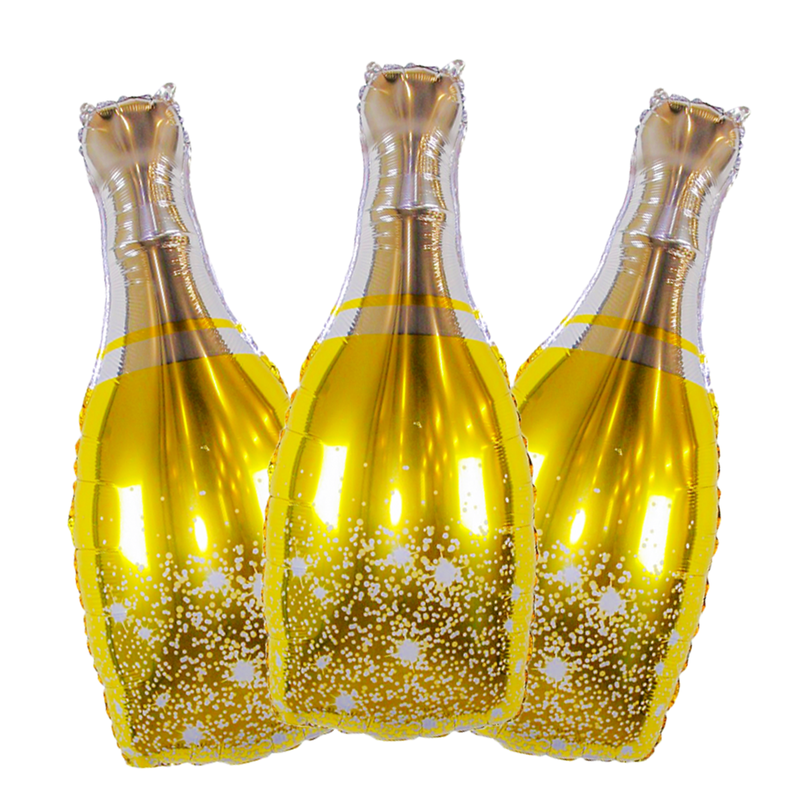 Folieballonnen Champagnefles Happy Birthday Goud - 3 Stuks - 45 x 90 cm
