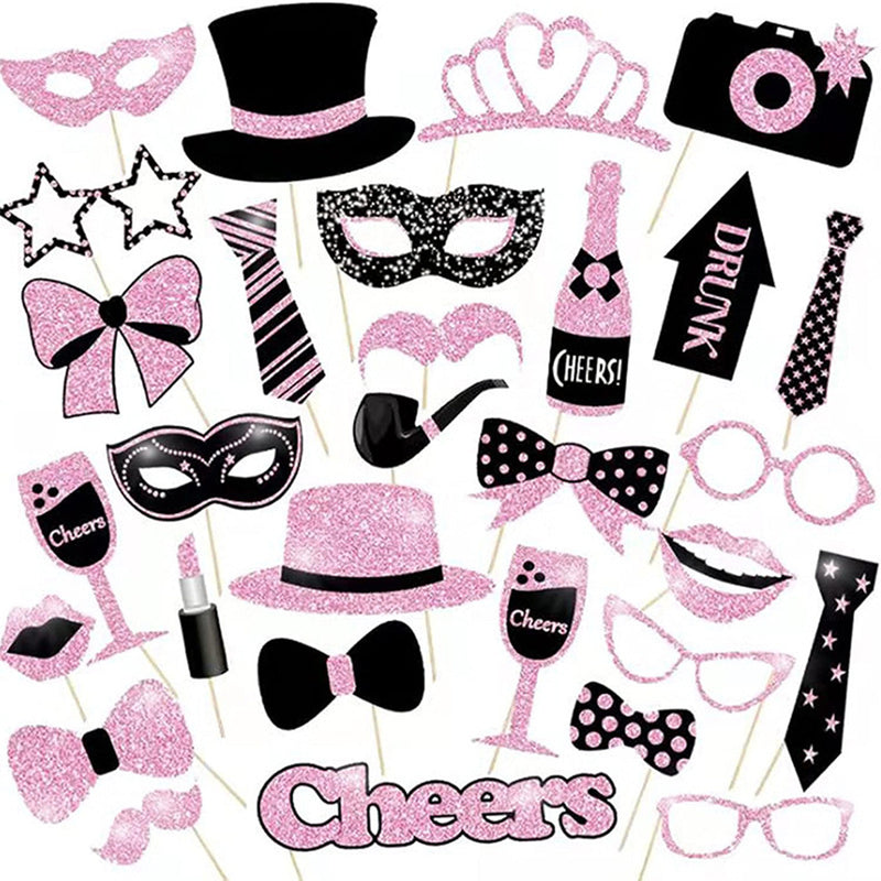 Foto Props Happy New Year Roze/Zwart – 32 Stuks