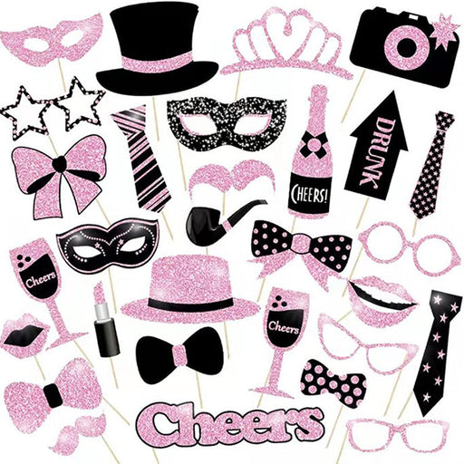 Foto Props Happy New Year Roze/Zwart – 32 Stuks